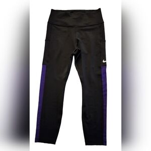 Nike One Crop Mesh Pant Mid Rise Snug Fit CJ1816 Tight Black Purple, Wom…